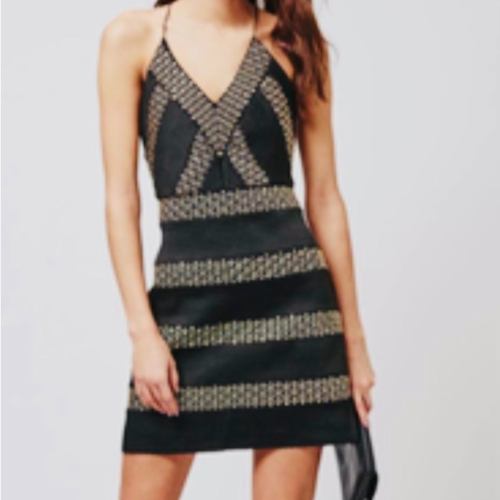 Topshop Black Dress with Gold Accents , Size 6
